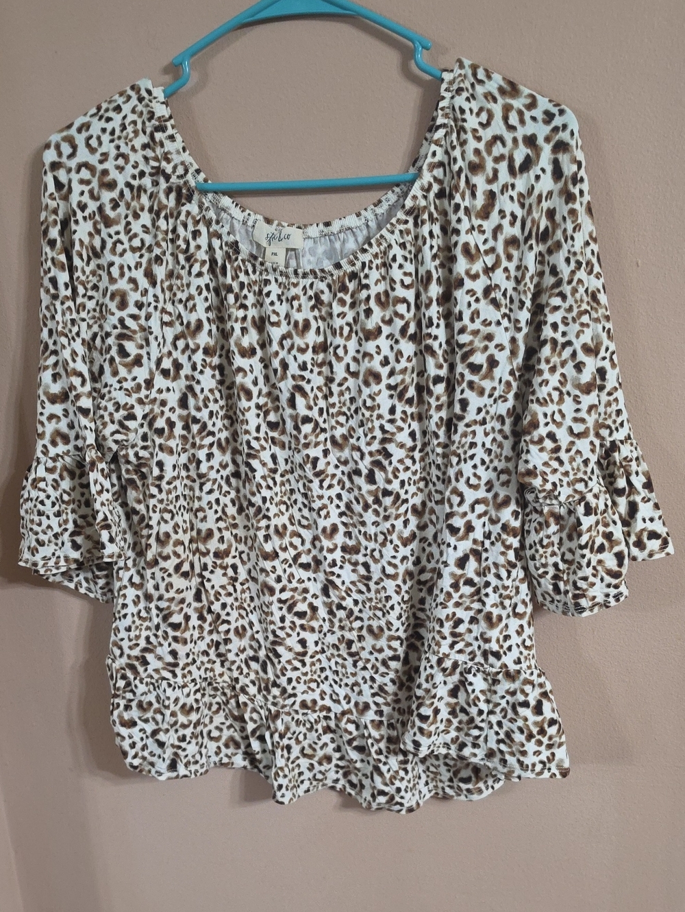 Style & Co. Cream Leopard Print Peasant Blouse